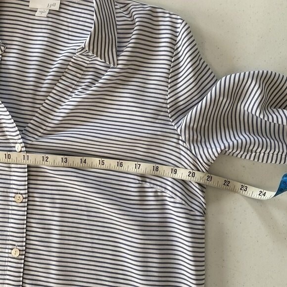 J Jill Stripe Button Front Peplum Tunic Top Blouse Oversized V-Neck Long Sleeve - Picture 11 of 13